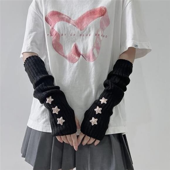 POHADON Arm Warmers Y2k Fingerless Gloves for Women Girls Cute Fall Winter Arm - Picture 2 of 7